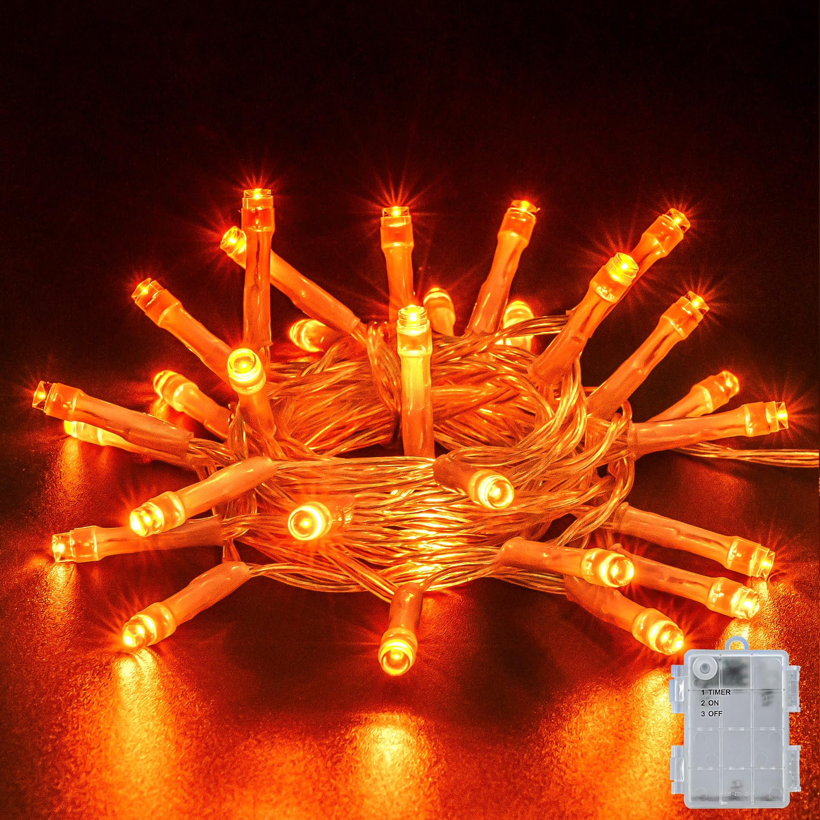 Dalugo Orange Halloween Lights, 3M 30 LED Orange Fairy Lights with 6h Timer, IP65 Waterproof Battery Powered Fairy Lights for Indoor Outdoor Halloween Christmas Decorations — image 1
