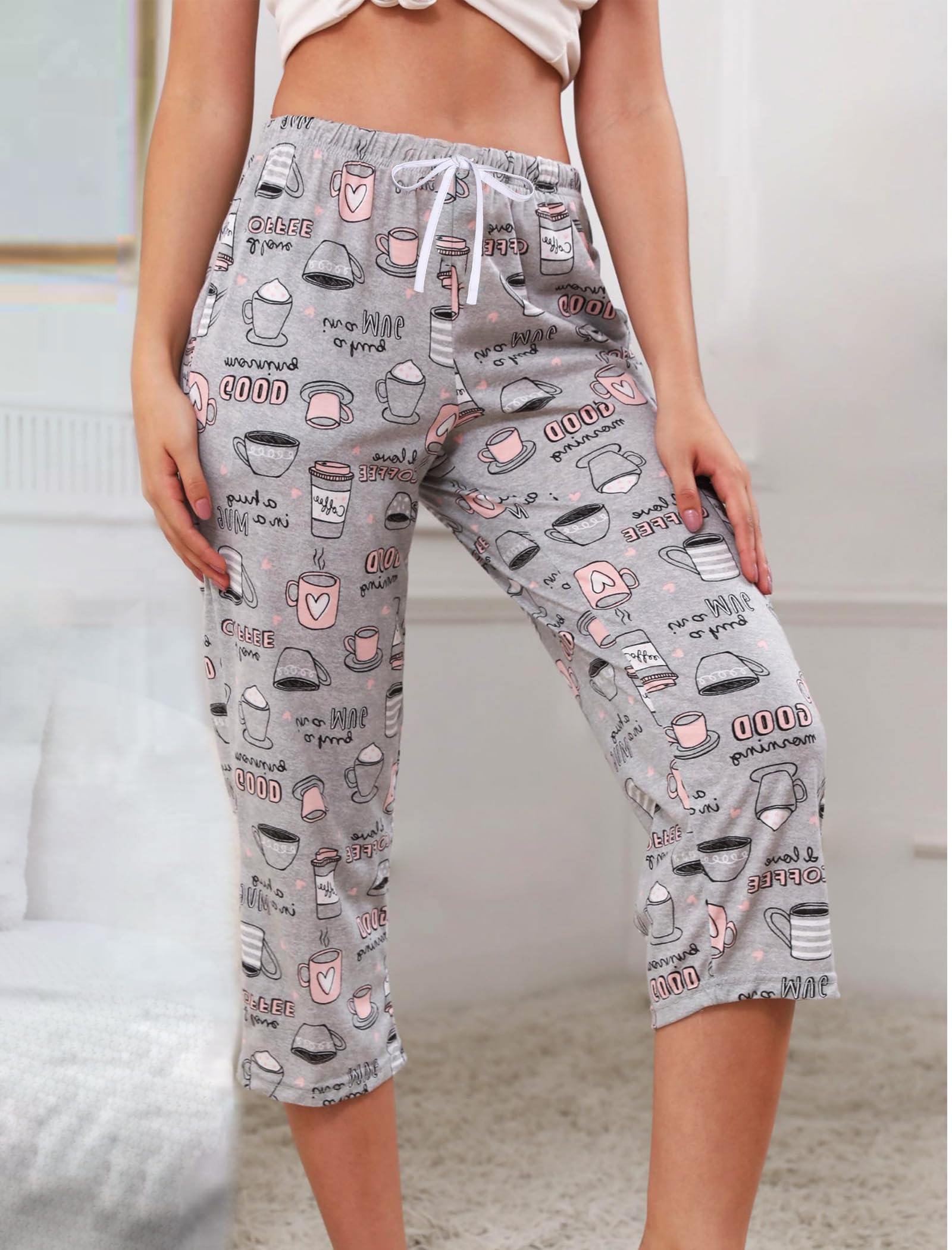Pantalon Pyjama Femme 3/4 Bas de Pyjama Femme Doux Léger d'Été Pyjama Femme pour Sport Dormir et Loisir M-XXL