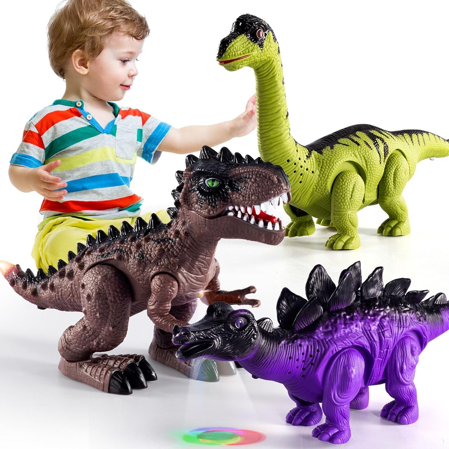 TEMI 3 Pack Electric Walking Dinosaur Toys for Toddlers 2-4 3-5 Years with Roar Sounds and Lights Up, Realistic Robot T-Rex, Brachiosaurus, Stegosaurus Dinosaur Figures for Kids TEMI 3 Pack Electric Walking Dinosaur Toys for Toddlers 2-4 3-5 Years with Roar Sounds and Lights Up, Realistic Robot T-Rex, Brachiosaurus, Stegosaurus Dinosaur Figures for Kids