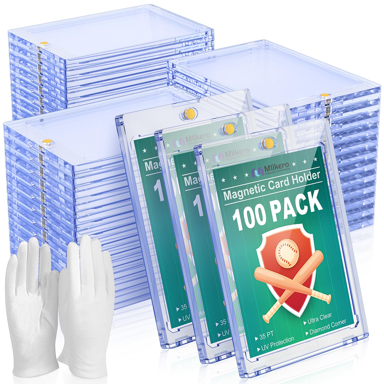 Mlikero 100 ct Magnetic Card Holders - 35pt Acrylic, Transparent, Sports, Fits Standard Cards, MTG, Yugioh, Baseball