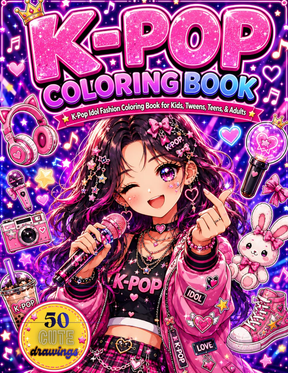 K-Pop Coloring Book: 50 Cute Idol Fashion Drawings for Kids, Tweens, Teens, and Adults