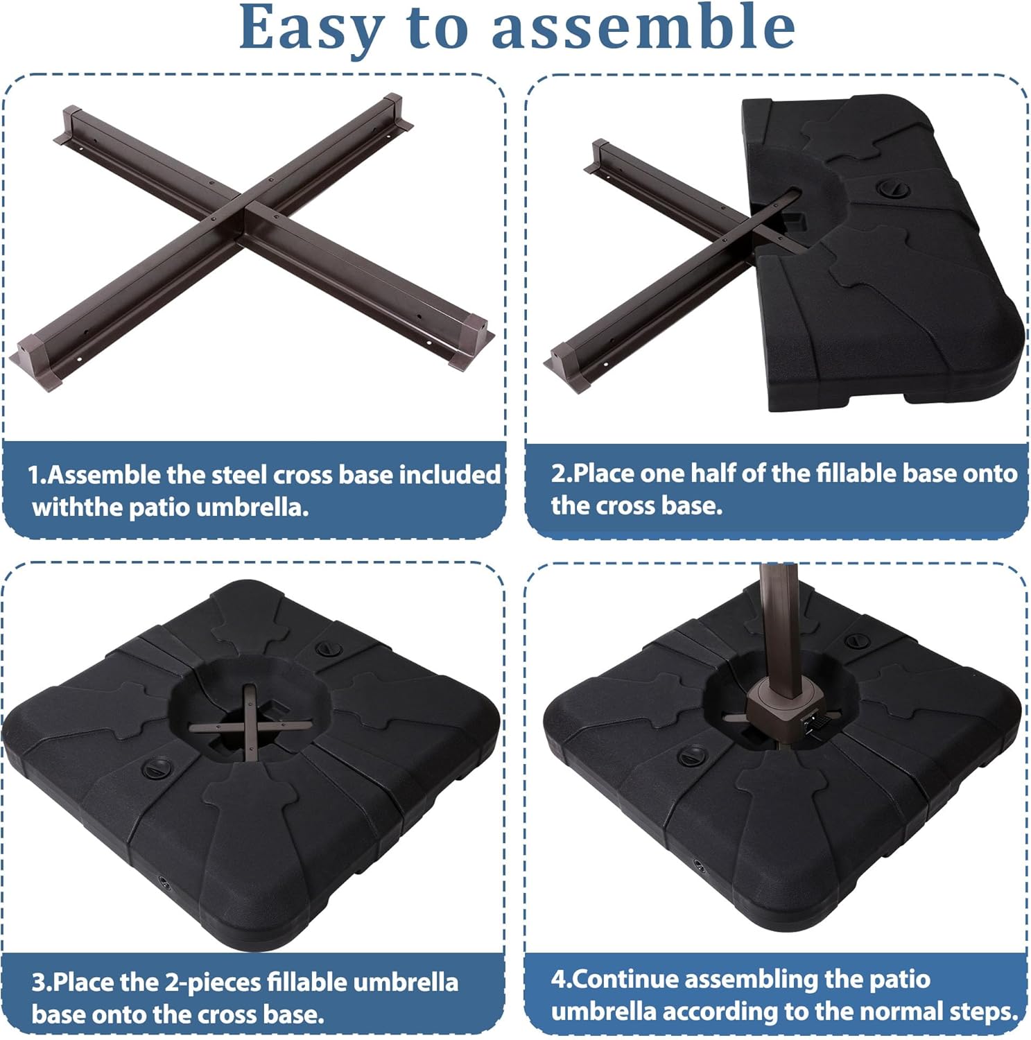Cantilever Patio Umbrella Base, 220lbs Capacity Heavy Duty Outdoor Offset Umbrella Base, Sand/Water Filled Umbrella Stand Weights