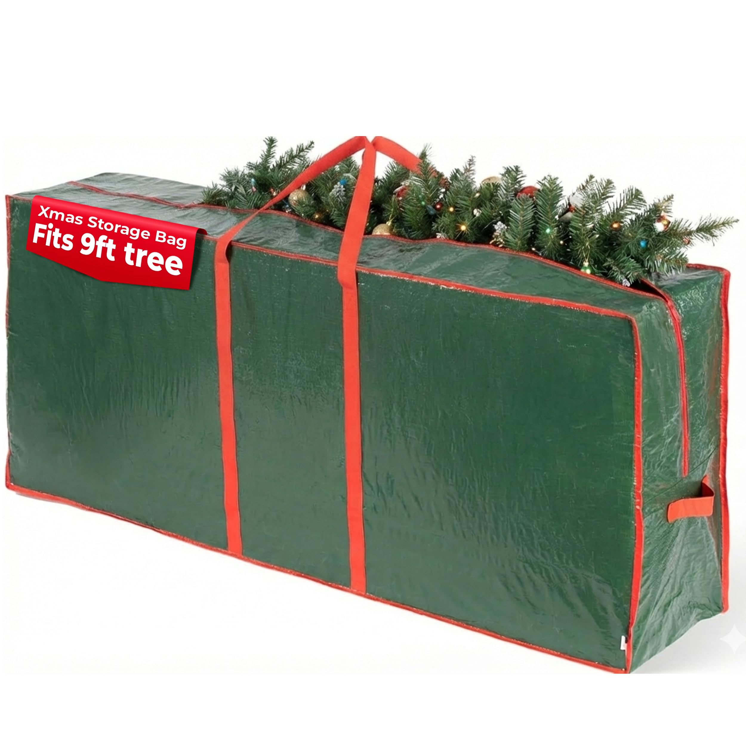 Christmas Village Green - 9Ft Tree Storage Bag 9Ft Christmas Tree Storage Bag - Heavy Duty Christmas Tree Bag With Full Length Double Stitched Zip And Carry Handles (Green, 9Ft Xmas Tree Storage Bag)