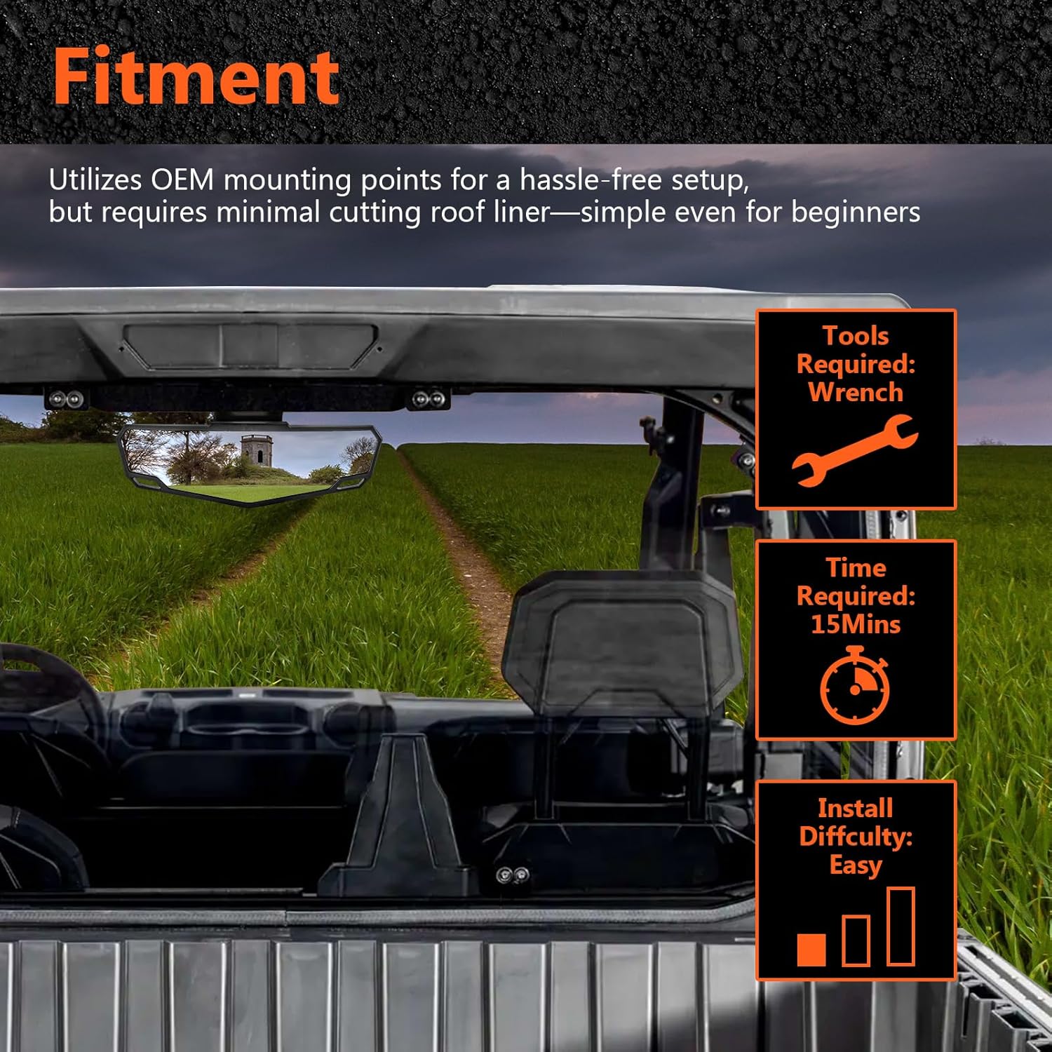 Convex Rear View Center Mirror Wide Angle Curved Rearview Mirrors Compatible with Polaris Ranger XD Crew 1500 NorthStar Edition Ultimate Premium 2024-2025