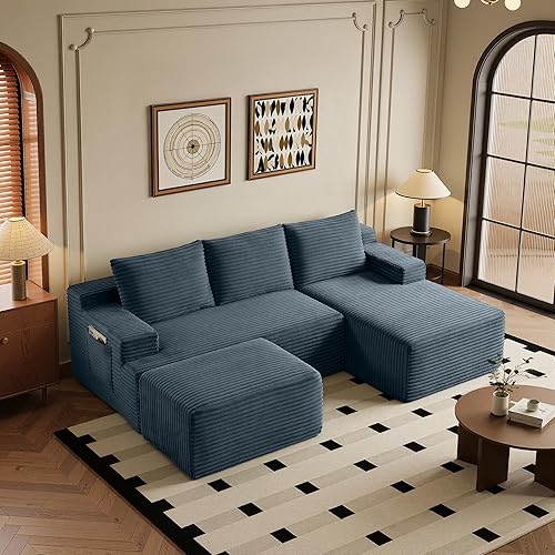 Vista 54 de Sofá modular moderno de 96 pulgadas para sala de estar, sofá modular tapizado, sin hueso, cómodo sofá nube con diván en forma de L