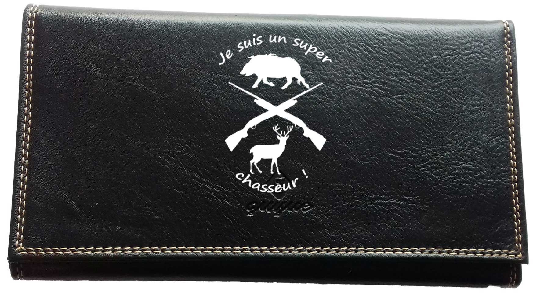 Porte-chéquier Tout-en-un éléphant – Simili Cuir Noir – 6 Emplacements Cartes, Poche Billets, Monnaie Zippée – Dimensions 21x12x3 Cm – Cadeau Personnalisable