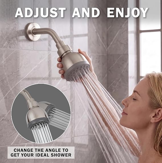 Aqua Elegante High Pressure Shower Head - 1.8 GPM - Brushed Nickel | Best 3 Inch Wall Mount Bathroom Showerhead For Boosting Low Flow With Anti-Clog Nozzles, Adjustable Brass Ball Joint