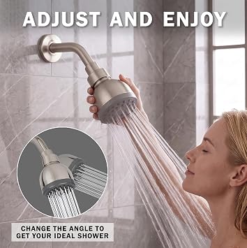 Aqua Elegante High Pressure Shower Head - 1.8 GPM - Brushed Nickel | Best 3 Inch Wall Mount Bathroom Showerhead For Boosting Low Flow With Anti-Clog Nozzles, Adjustable Brass Ball Joint