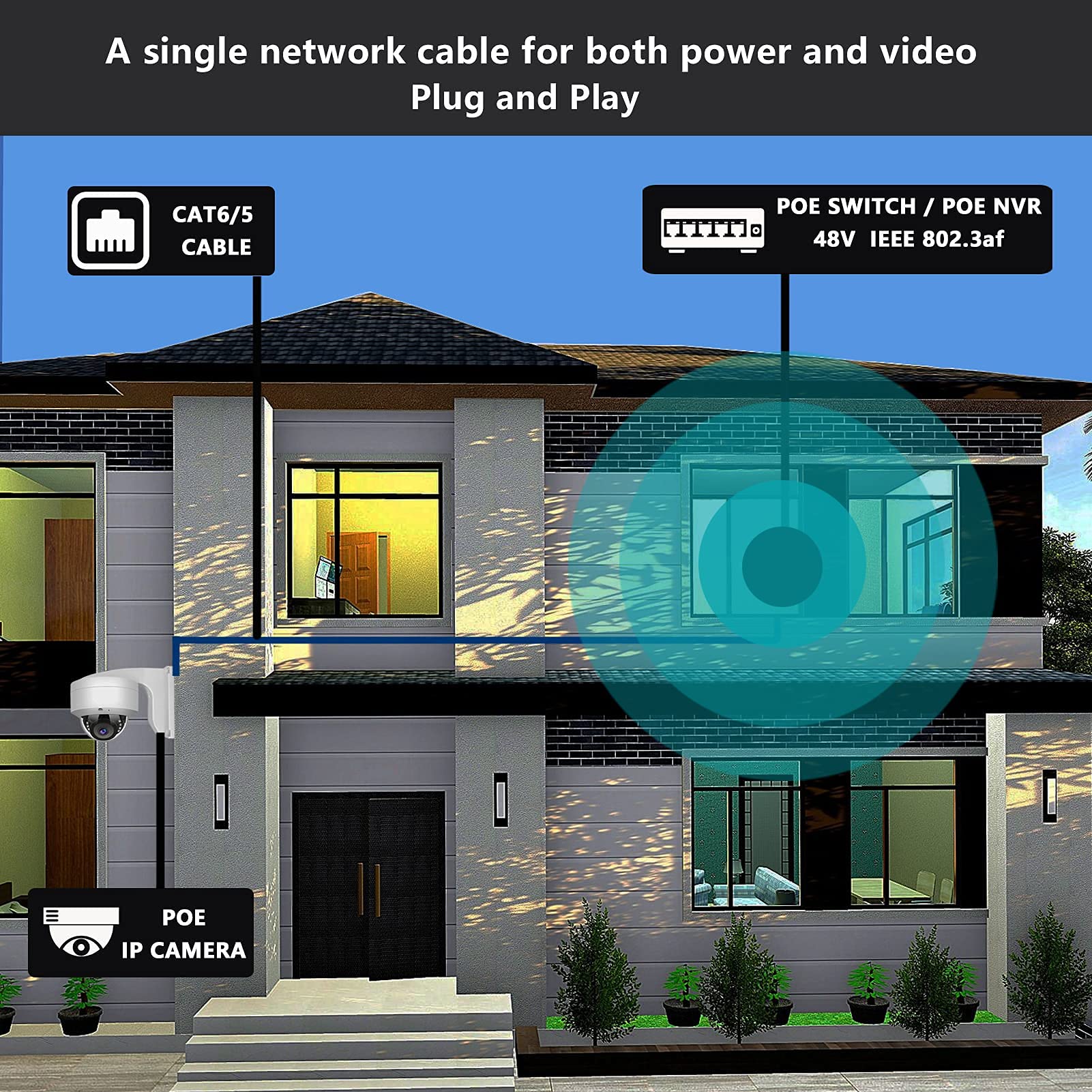 WiTi Caméra IP PoE 5 MP, caméra de Surveillance dôme de sécurité avec Microphone Audio, Objectif Grand Angle 2,8 mm, détection de Mouvement,métal Massif IP66(Pas PTZ)