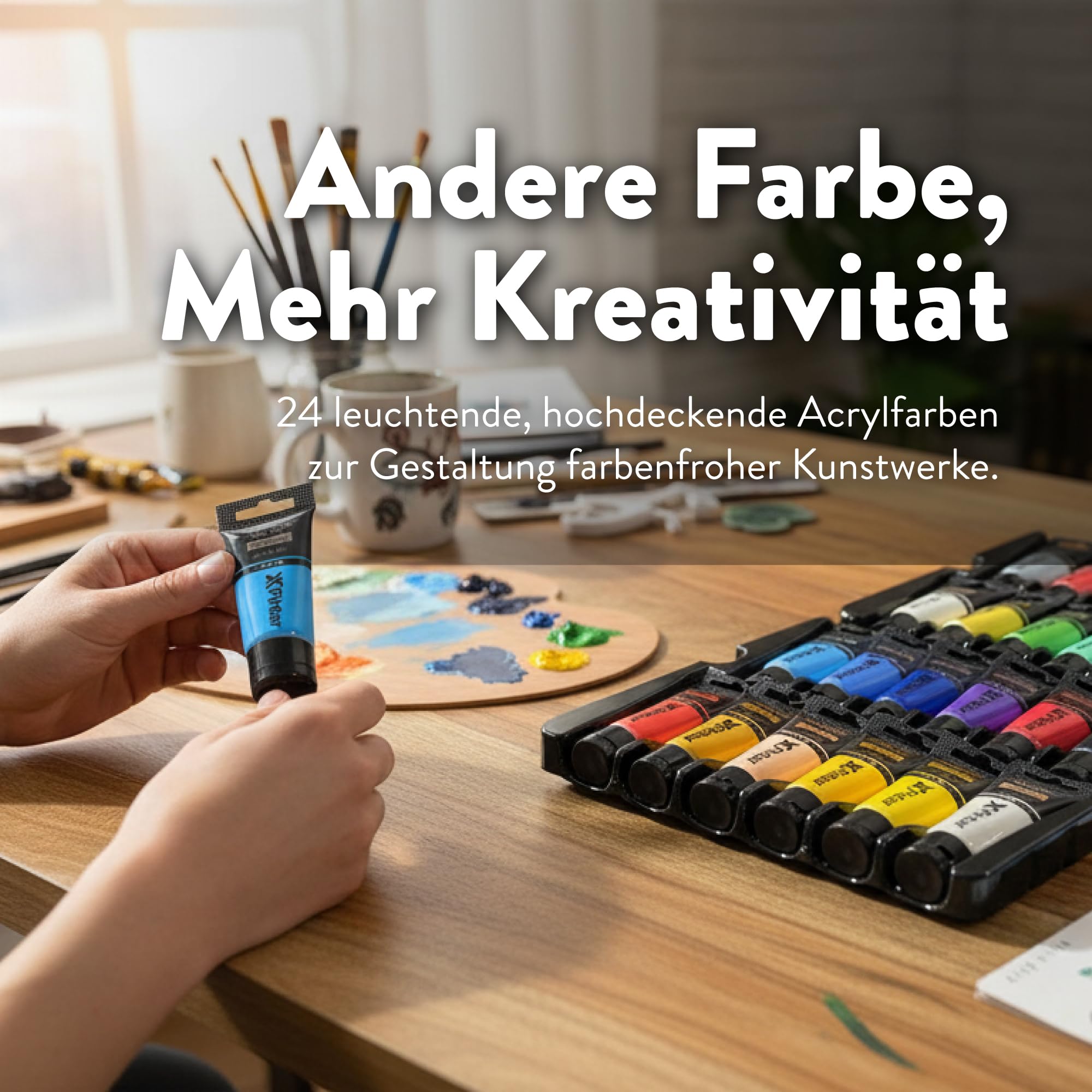 Acrylfarbenset mit 2 Staffeleien, 2 Leinwänden, 24 Farben, 35 ml, 12 Pinsel, 2 Spateln und 2 Paletten für Paare, Erwachsene, kreatives Geschenk, Basteln, Kunst, Dekoration und Freizeit zu Hause und