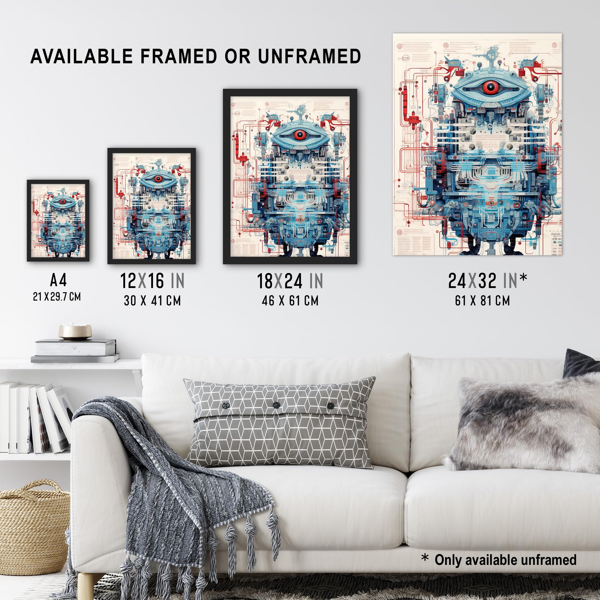 Artery8 Bird Robot Hybrid Schematic Blueprint Futuristic Large Wall Art Poster Print Thick Paper 18X24 Inch - Image 3