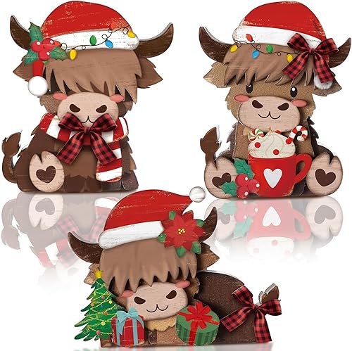 Miniatura 10 de 3 unidades de decoración de mesa de madera de Navidad, muñeco de nieve, reno, centro de mesa de Papá Noel, bloque de madera, bandeja escalonada,