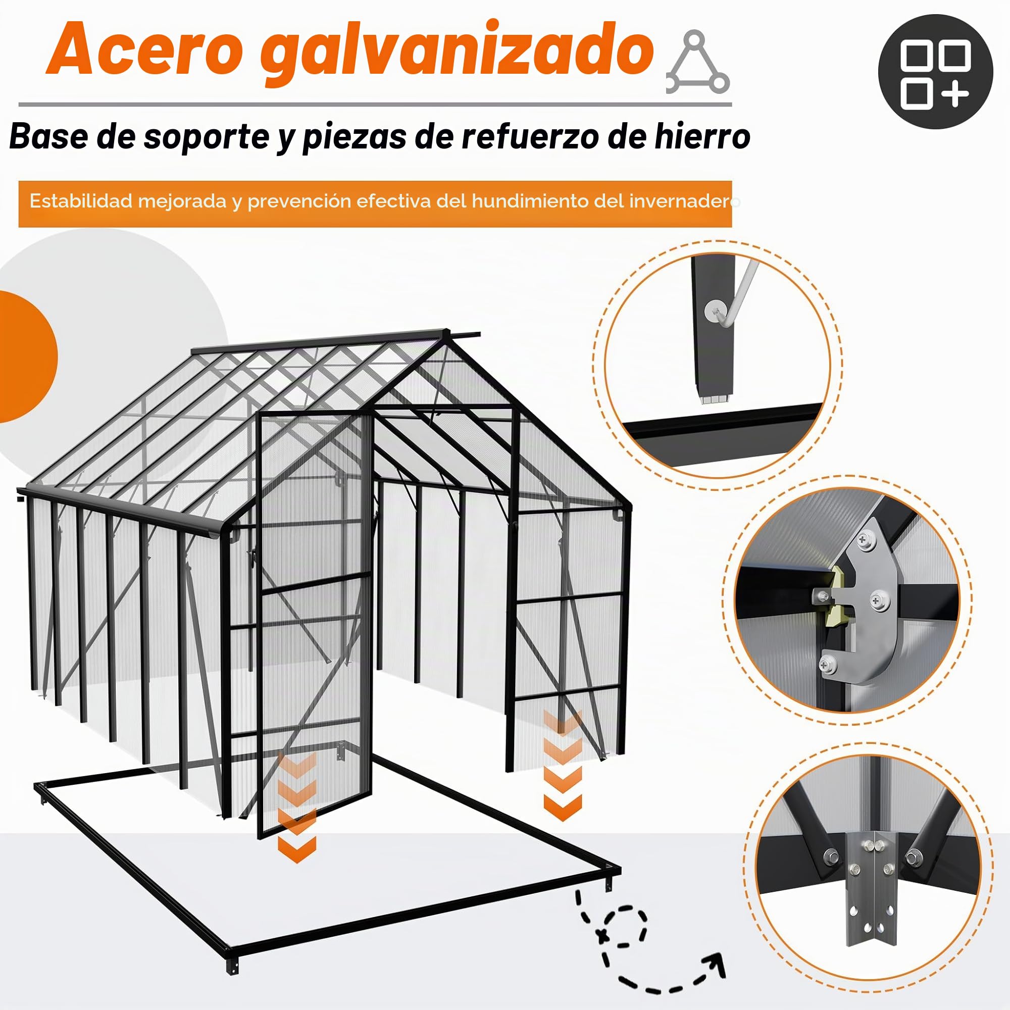 Froadp Invernadero de aluminio con base 310x250x205cm Invernaderos de jardín 4mm placas de cámara de aire de PC resistentes a la intemperie, invernadero para tomates con ventanas Invernadero para