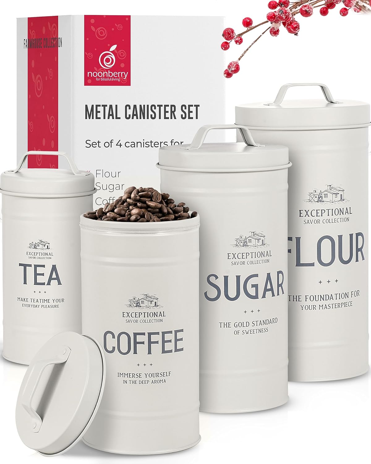 noonberry Canister Sets for Kitchen Counter, Farmhouse