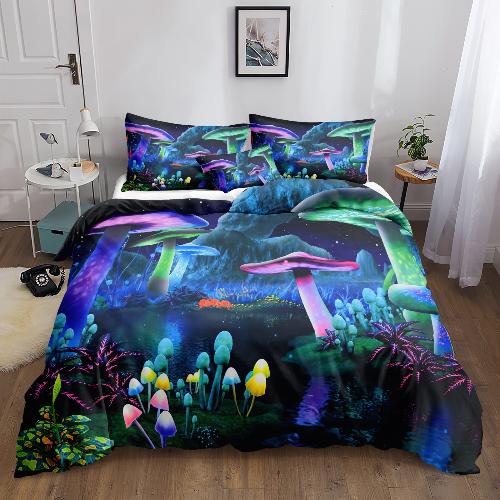 Housse couette couette ado 140x200 microfibre 110g/㎡ bleue avec taies d'oreiller 65x65