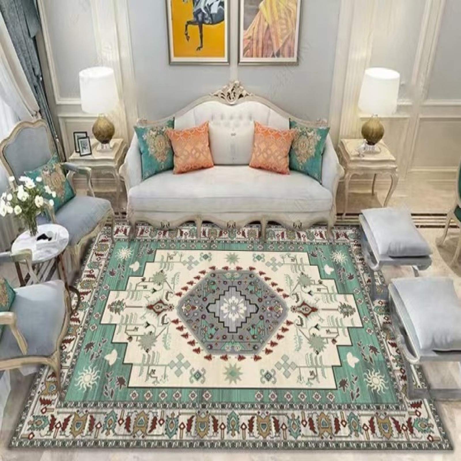 Tapis vintage NF pour salon et cuisine grand format lavable