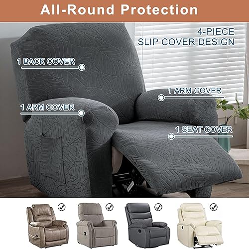 Miniatura 4 de Eco-Ancheng Fundas para sillas reclinables, fundas reclinables, 4 piezas, fundas antideslizantes para sillas reclinables, con bolsillos de