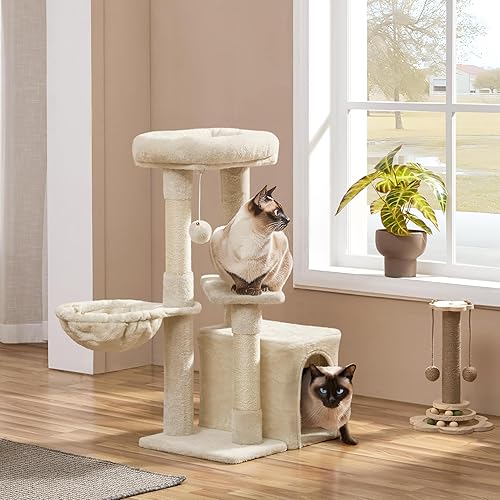 Miniatura 2 de Yaheetech Árbol de gato para gatos pequeños, torre de gato de 34 pulgadas para gatos de interior, postes cubiertos de sisal, centro de actividades