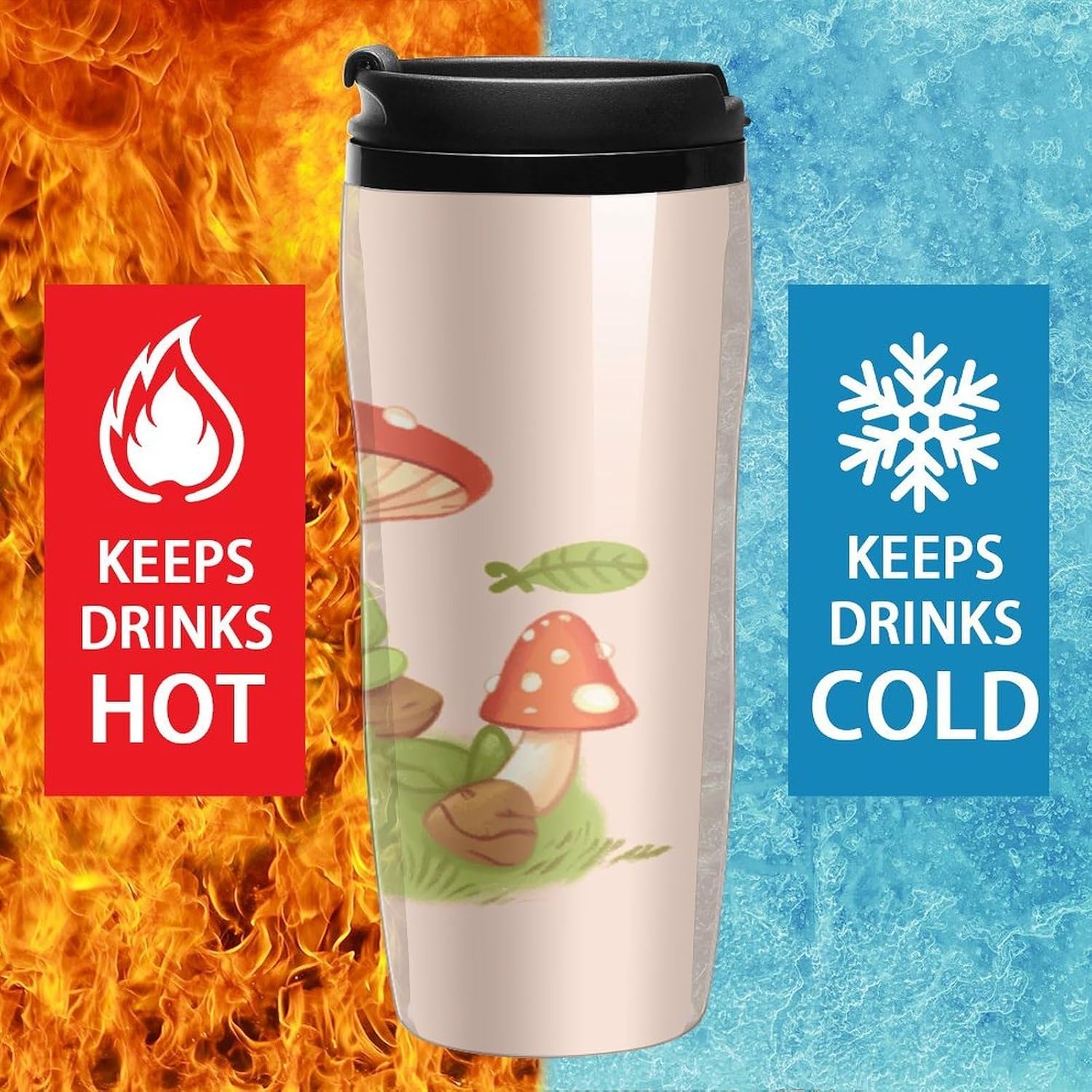 Cute Frogs And Mushrooms Coffee Cup Reusable Portable Water Bottle with Double-Walled Plastic,Coffee Mug for Hot & Cold Drinks, Cup Holder Friendly 350ml