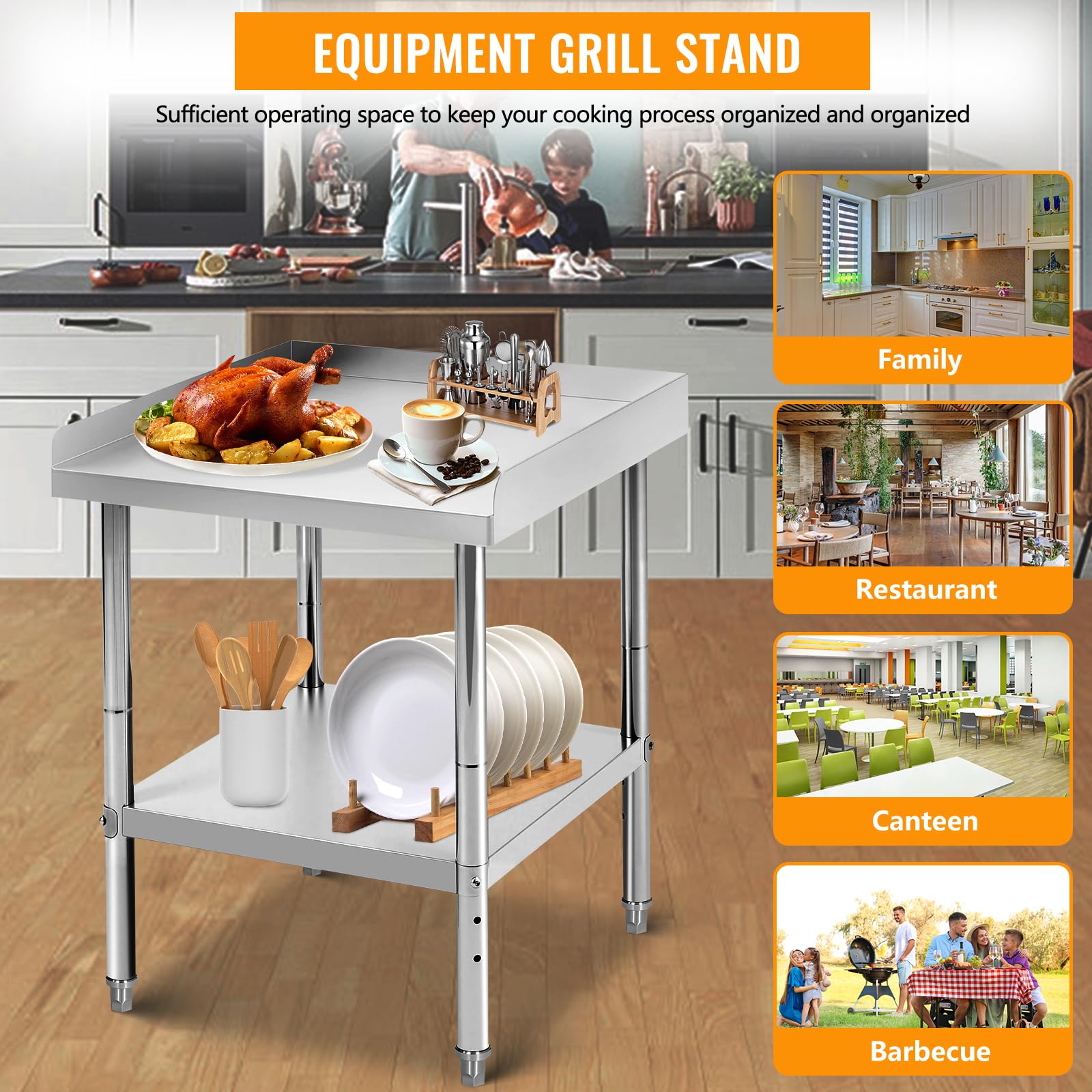 Garvee Mesa de Trabajo Acero Inoxidable 201 30,5 × 61 × 76 cm con Protector Fijo, Estante Inferior, Mesa Auxiliar Cocina BBQ Exterior