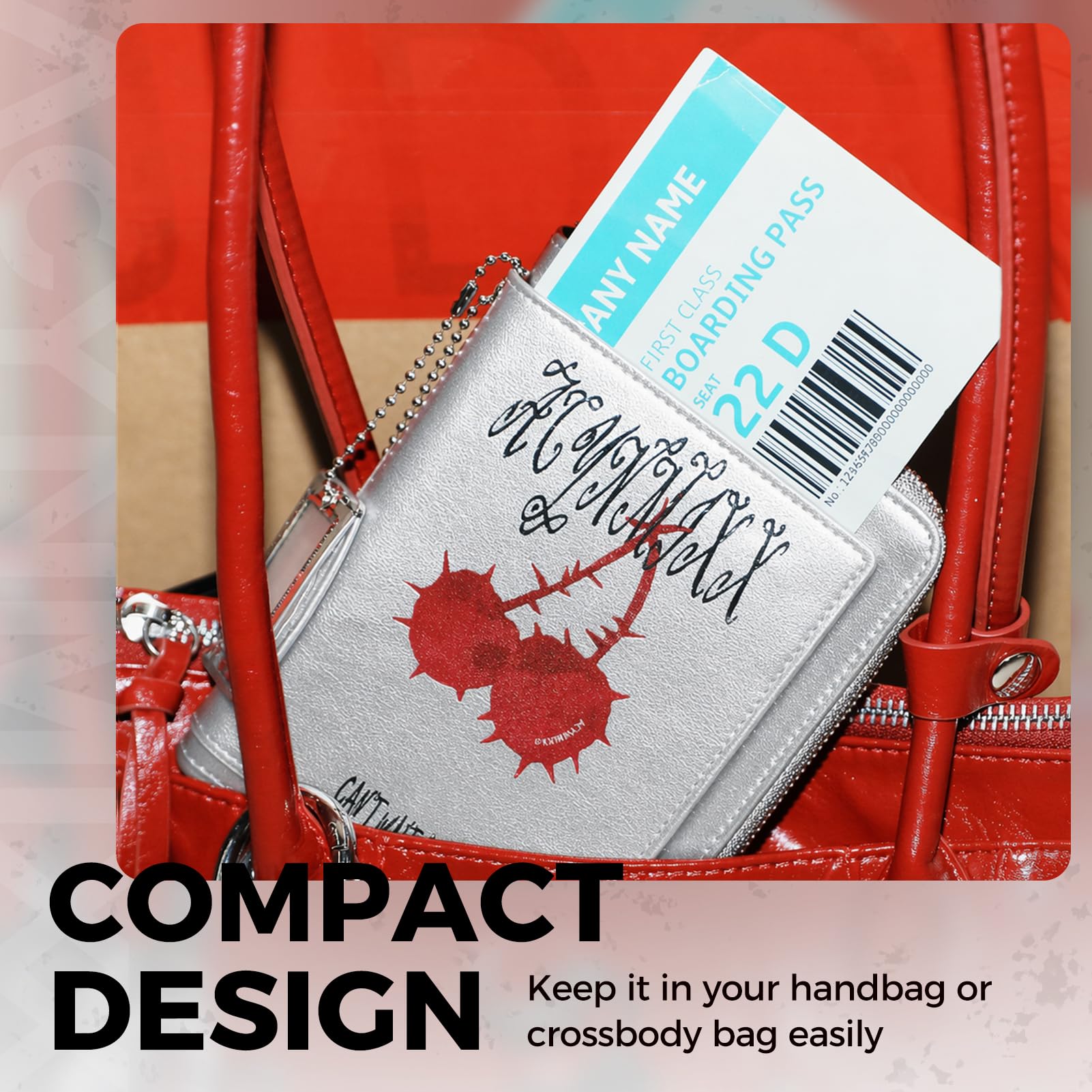 Portafoglio per passaporto in pelle con cordino staccabile RFID blocco passaporto con cerniera organizer per documenti da viaggio per donne, Argento, Dolce & Edgy