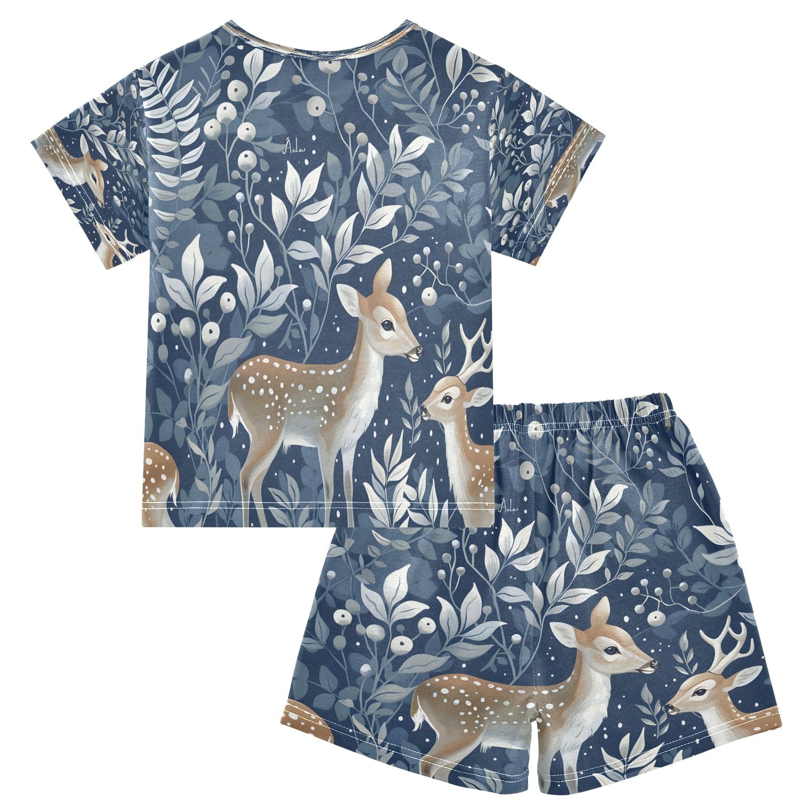 senya Tropical Deer Blue 1 Summer Pajamas Set Short Cotton Sleepwear 2 Piece