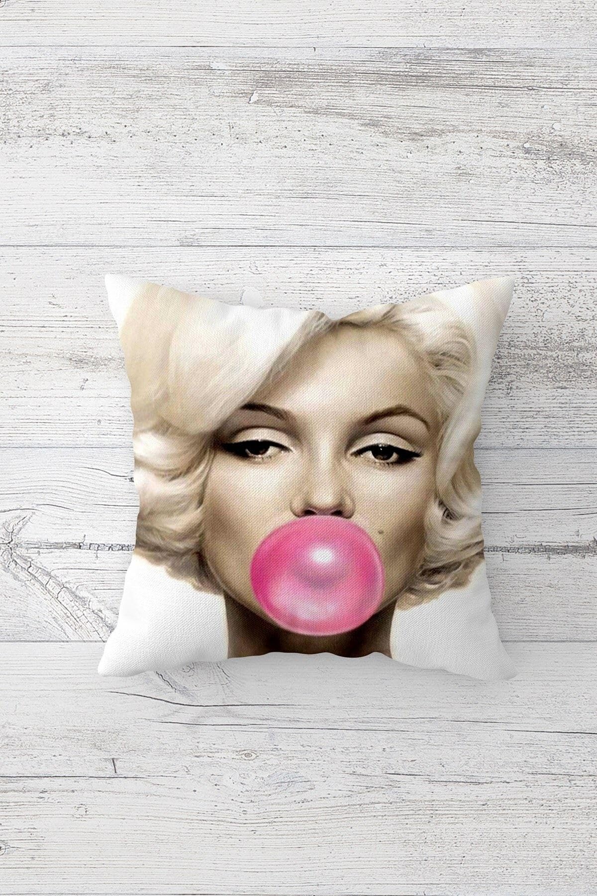 Pelangi Marilyn Monroe Çift Tarafı Baskılı Gizli Fermuarlı Yastık Kılıfı Kırlent Koltuk Yastık Kılıfı, beyaz-krem 45 x 45