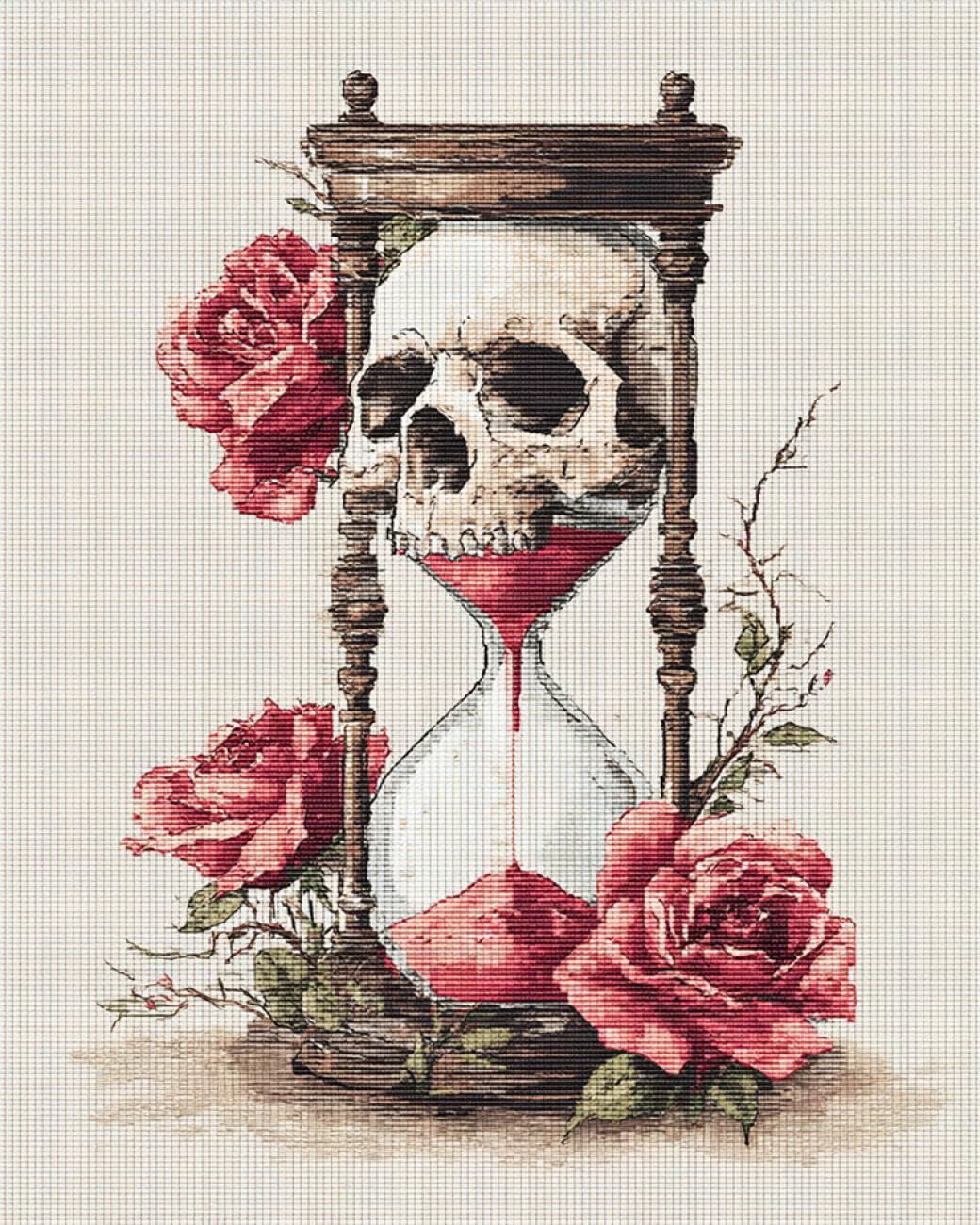 RKFLGEW 14CT Stamped Cross Stitch Kit Hourglass and Rose Cross-Stitch Kits for Beginner Or Adults,DIY Easy Counted Needlework Embroidery Set Home Decoration 40x50cm