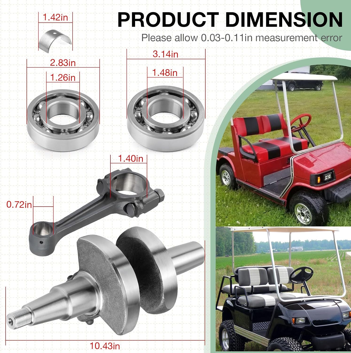 J38-11400-00-00 J38-11650-00-00 Crankshaft & Connecting Rod & Bearing Kits For YAMAHA Golf Cart G2 G5 G8 G9 G11 G14 1985-1996