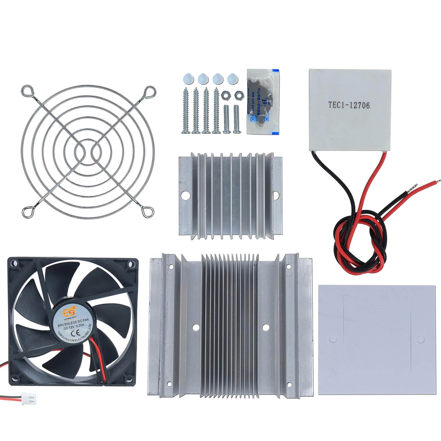 Electronic Spices Thermoelectric Peltier Refrigeration DC 12V Cooling Fan, Heatsink, Screws, Grill Cooling System DIY Kit (With Peltier)