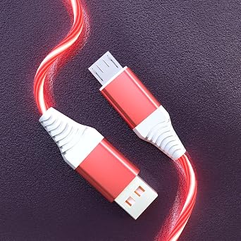 Light Up Micro USB to USB A Cable Led Android Charger 6.6FT Fast Phone Charger Cable Compatible with Samsung Galaxy S7 S6 Edge, Note 5 4, Sony, PS4, Kindle, Fire TV and More-Red