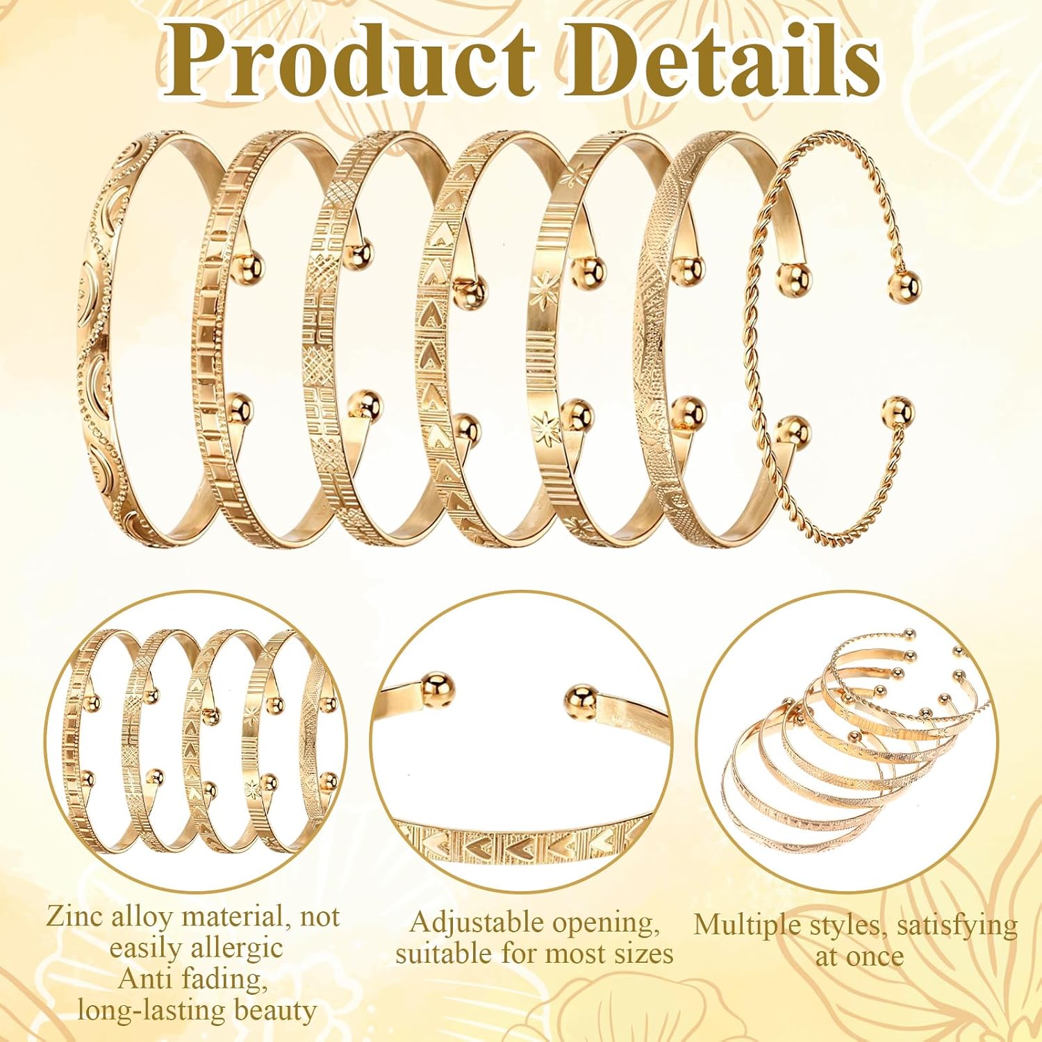 7 Pcs Open Gold Bangles for Women, Adjustable Gold Bracelets, Multi Layer Stackable Cuff Bracelet Set, Stylish Accessories, Indian Open Cuff Bracelet, Jewelry Gifts - Image 4