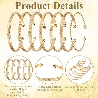7PCS Gold Bangles, Gold Bracelets for Women, Multi Layer Stackable Cuff Bracelet Set, Fashion Accessories, Indian Open Cuff Bracelet, Jewelry Gifts, Non Tarnish,Trendy
