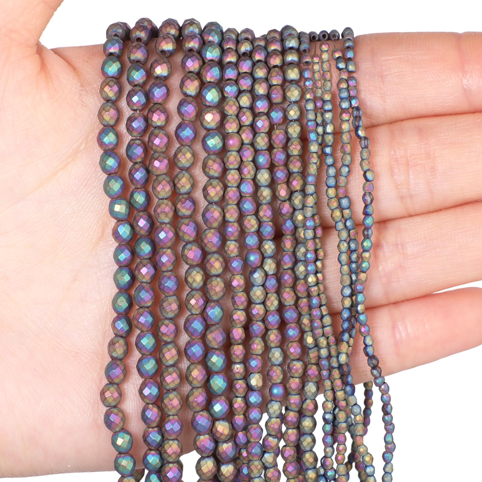 4mm 90pcs Natural Matte Colorful Hematite Stone Beads, Songxi Small Faceted Round Loose Gemstone Beads for Jewelry Making, DIY Art and Craft, Bracelet for Necklace