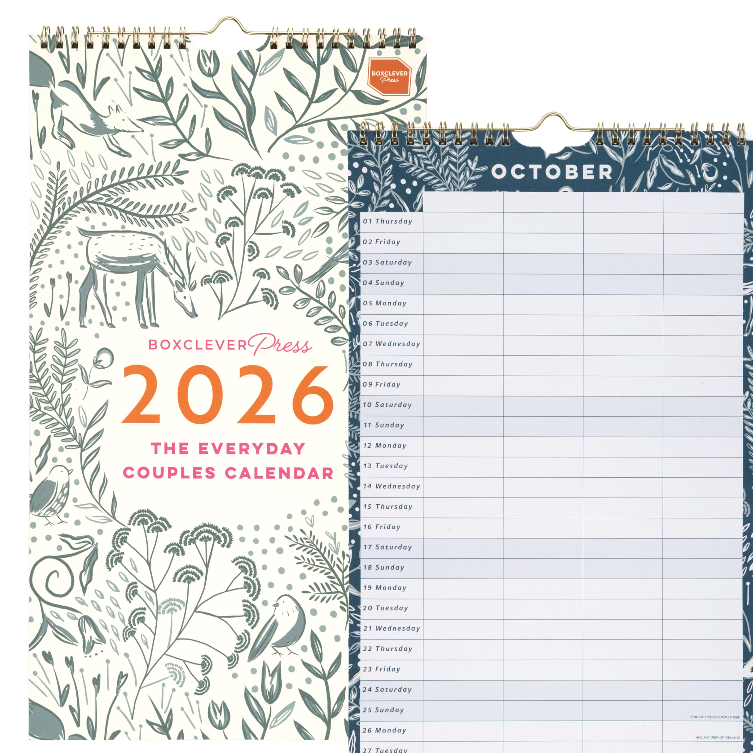 Boxclever Press Everyday Couples Wall Calendar 2026. Slimline 2026 Calendar runs Jan - Dec'26. Stunning 2026 Wall Calendar with 4 Column Layout. Family Calendar 2026 measures: 22 x 39 cm
