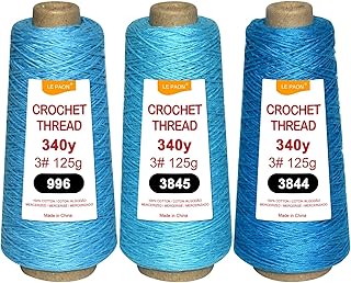 3 Cones total375g size3 Crochet Thread,100% Pure Cotton Thread Yarn for Hand Knitting,crochettingting(996-3845-3844)