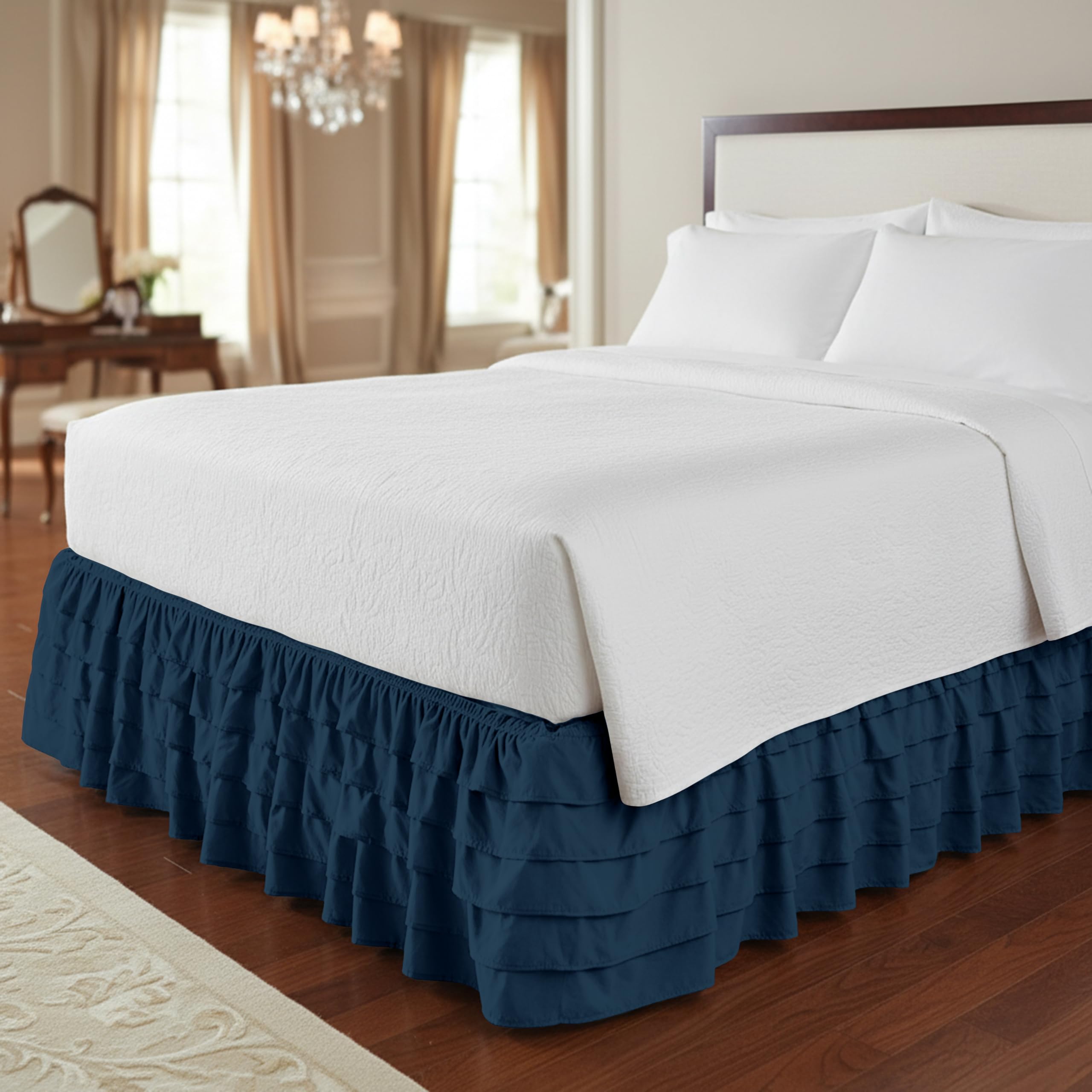 Elegant Comfort Luksusowa najwyższej jakości 1500 gęstość splotu odporna na zagniecenia i blaknięcie egipska jakość mikrofibra wielowarstwowa narzuta na łóżko - 38 cm kropla, Queen, granatowa