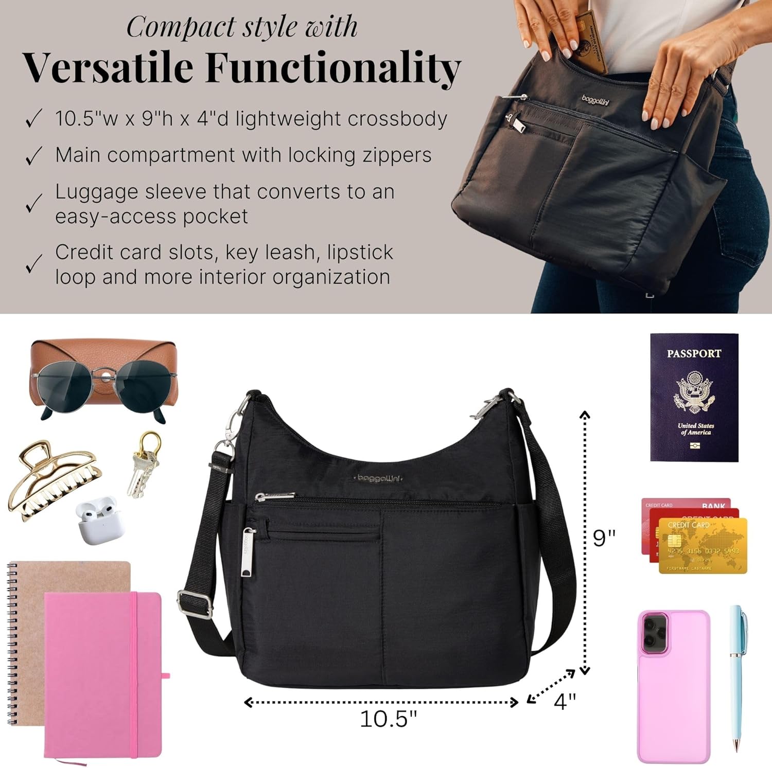 Baggallini womens Securtex Anti-theft Free Time Crossbody Bag | Securtex, Anti-Theft - Image 2