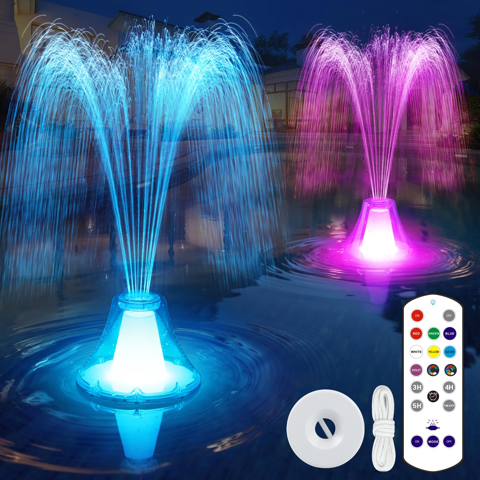 KingSom 2026 Springbrunnen Pool Schwimmend mit LED Licht, Wiederaufladbare Pool Wasserfontäne mit Fernbedienung & Knöpfen, 3 Sprühmodi & 10 Lichtmodi Pools Fontäne mit Anker, Springbrunnen Schwimmend