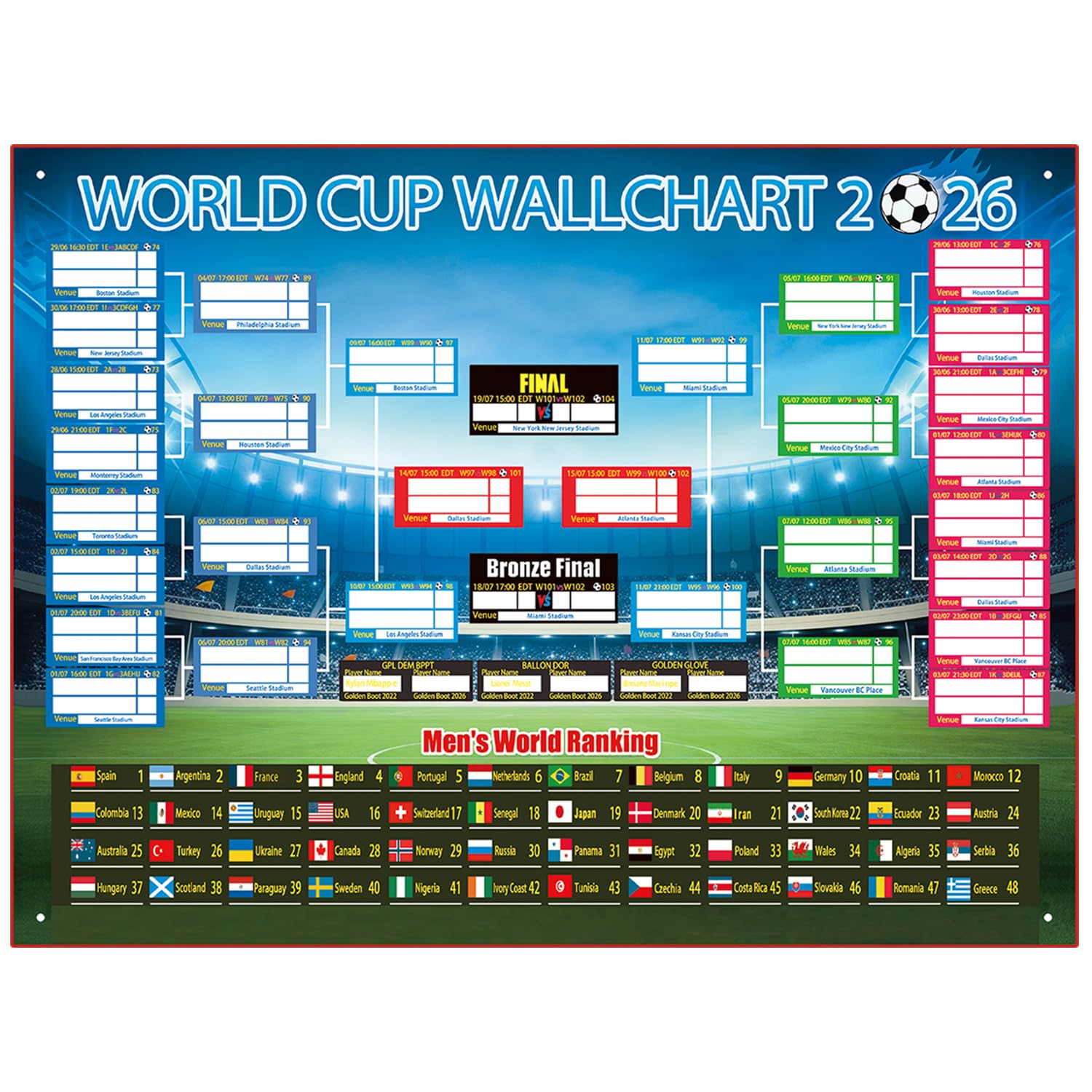 Photo 1 of 2026 World Cup Bracket Poster Black 27.6x23.6 Inches Wall Soccer Game Tracker Map for Watch Party Bar Home Decor