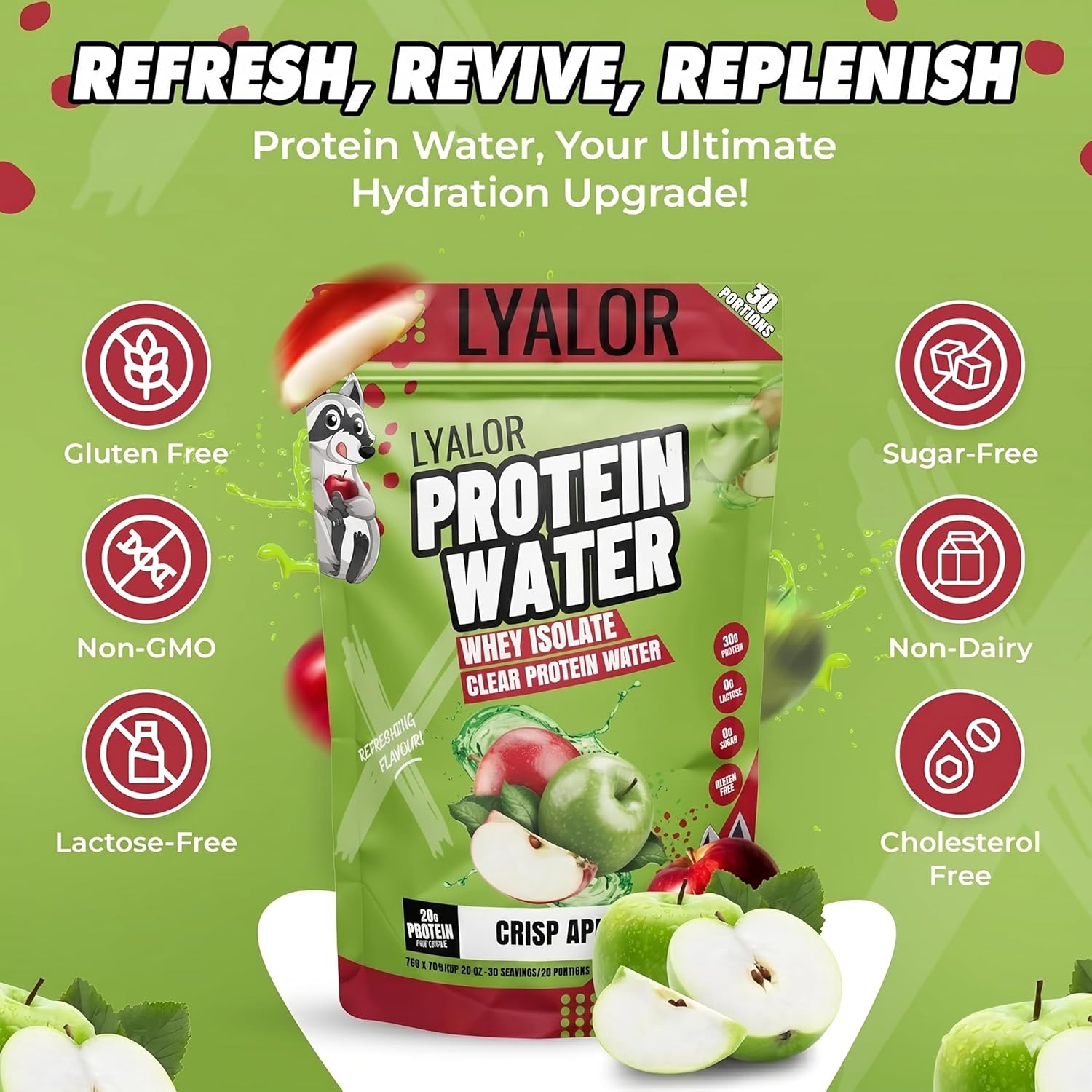 Clear Whey Isolate – 20g Protein Powder + Collagen Peptides, Zero Sugar & Lactose-Free, Refreshing Protein Water Powder, Protein Powder Clear 30 Servings, Crisp Apple
