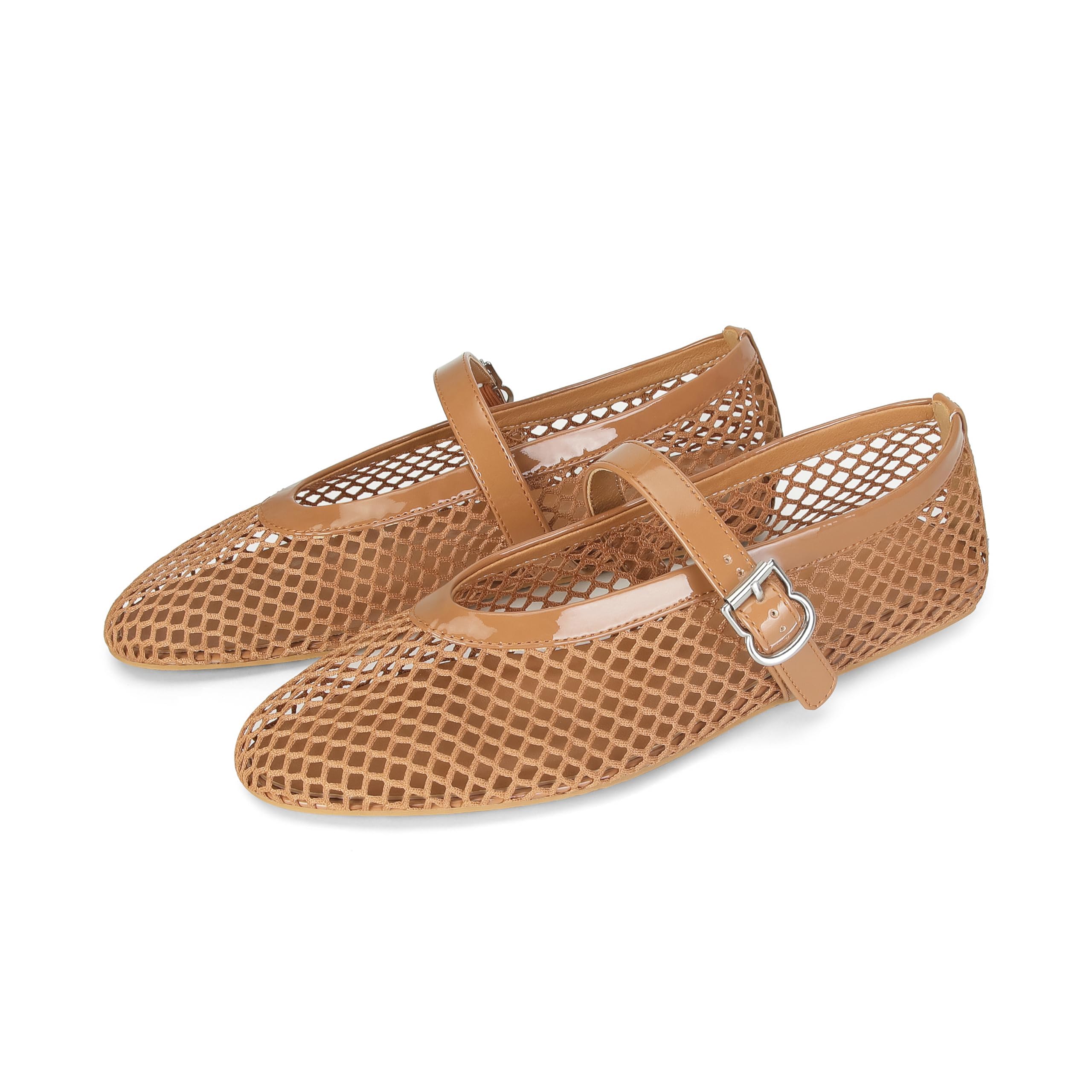 DOEYG Mesh Ballet Flats for Women Buckle Strap Comfy Casual Office Fishnet Ballerina Flat Shoes
