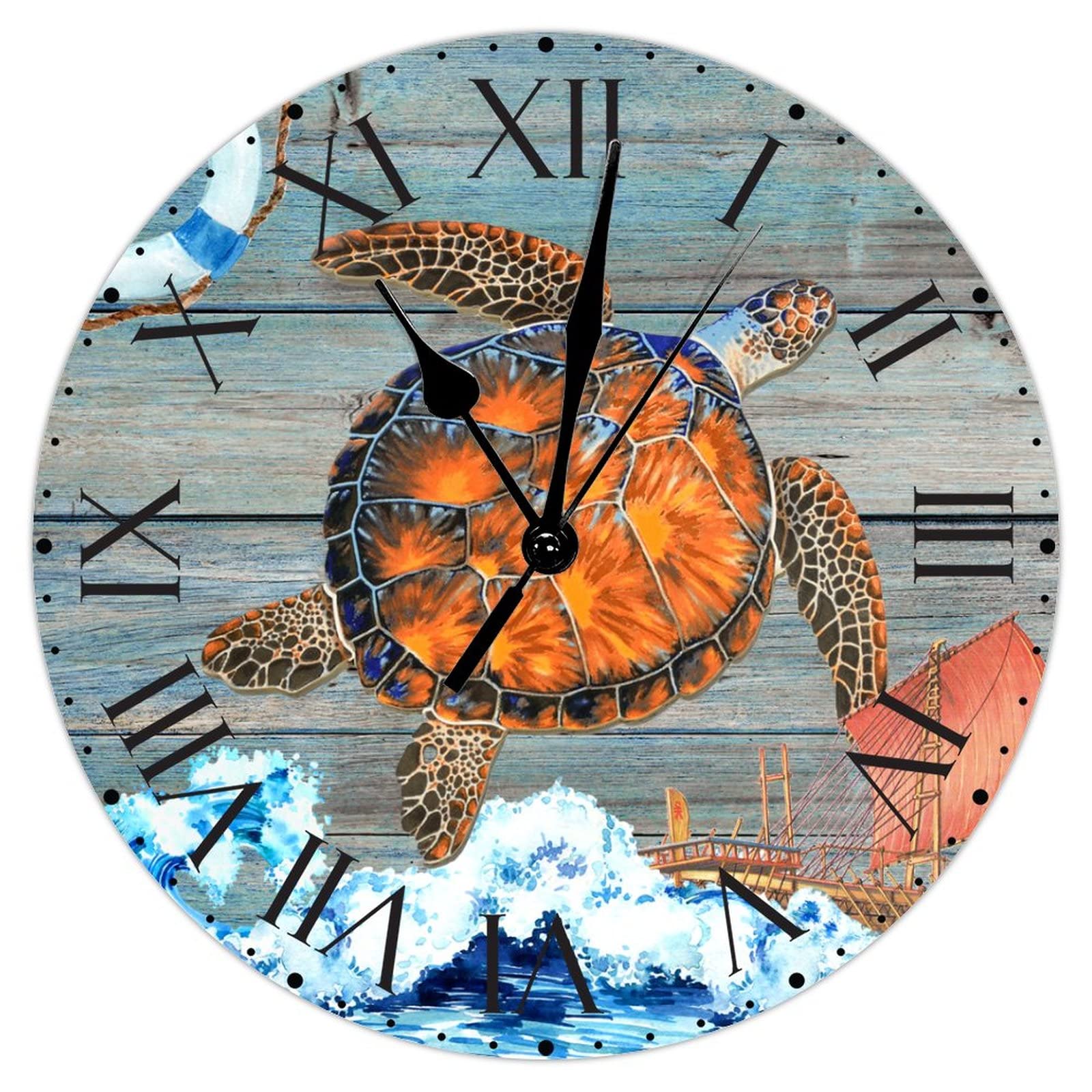 Amazon.com: Retro Chic Sea Turtle Life Buoy PVC Clock Ocean Wave