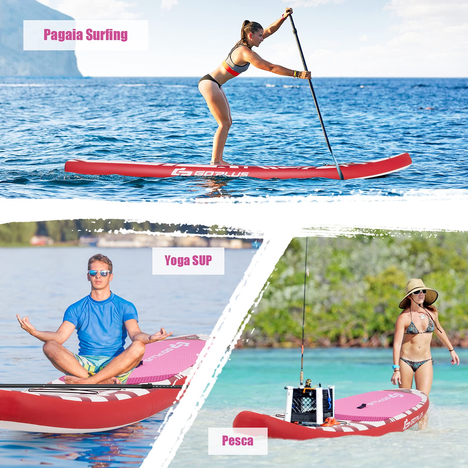 COSTWAY SUP Gonfiabile Adulti 305/335 cm, Stand Up Paddle Gonfiabile con Pinne, Leash, Pagaia, Pompa, Kit di Riparazione e Borsa, Carico Massimo 120 kg