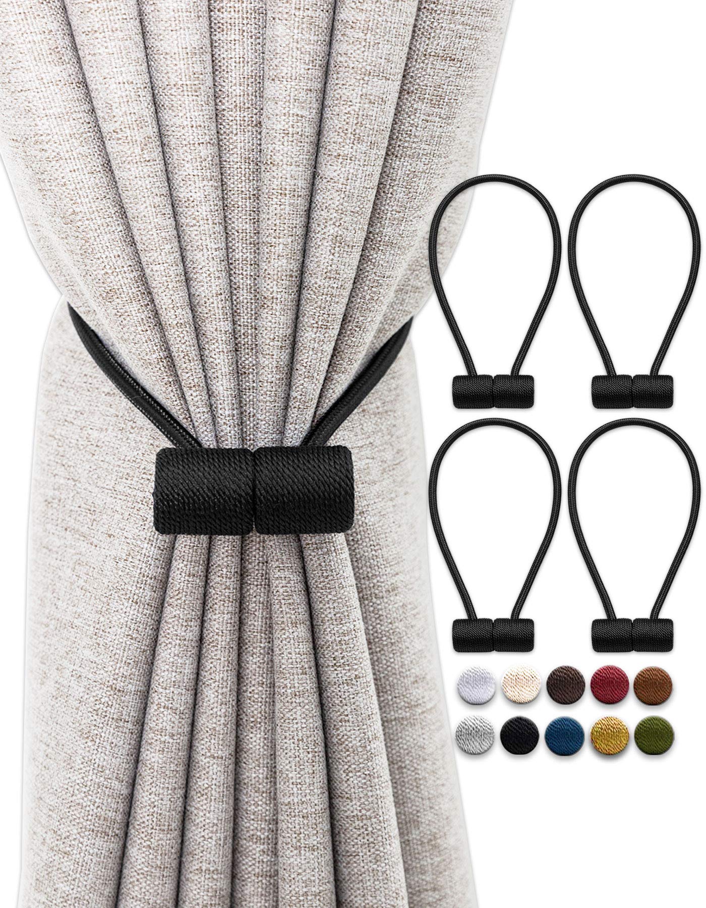 OUdini Curtain Tiebacks, Drapery Tiebacks Curtain Holdback Rope Curtain Holder Buckles for Blackout/Sheer Window Treatment/Black/4Pcs