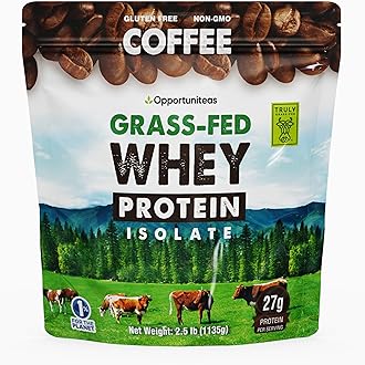 Coffee Whey Protein Powder - Low Carb & Keto Friendly - Grass Fed Whey Isolate + Colombian Coffee - 60 mg Caffeine for Energy - Pre or Post Workout Drink Mix, Latte, Shake & Smoothie - 2.5 Pound