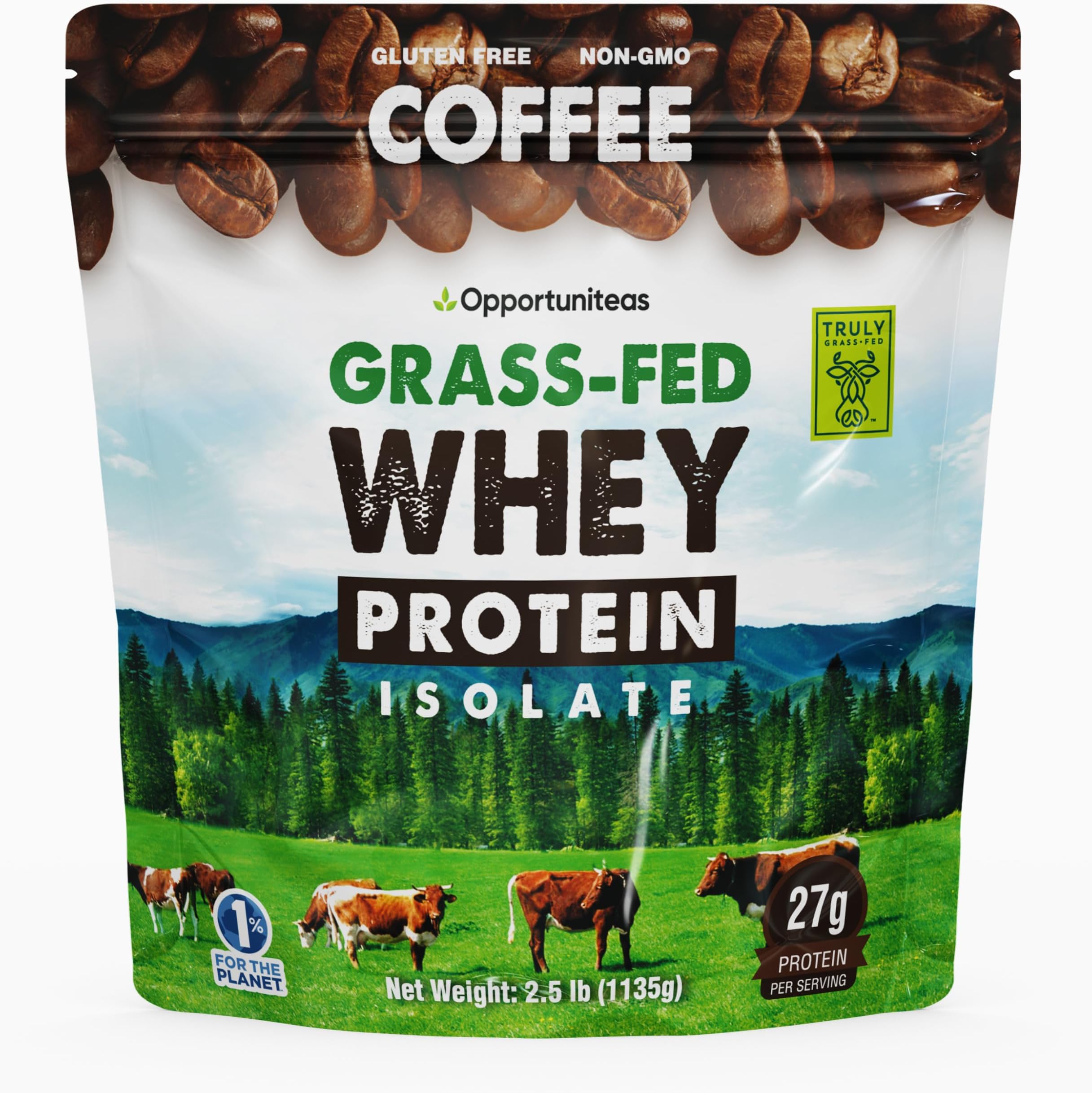Coffee Whey Protein Powder - Low Carb & Keto Friendly - Grass Fed Whey Isolate + Colombian Coffee - 60 mg Caffeine for Energy - Pre or Post Workout Drink Mix, Latte, Shake & Smoothie - 2.5 Pound