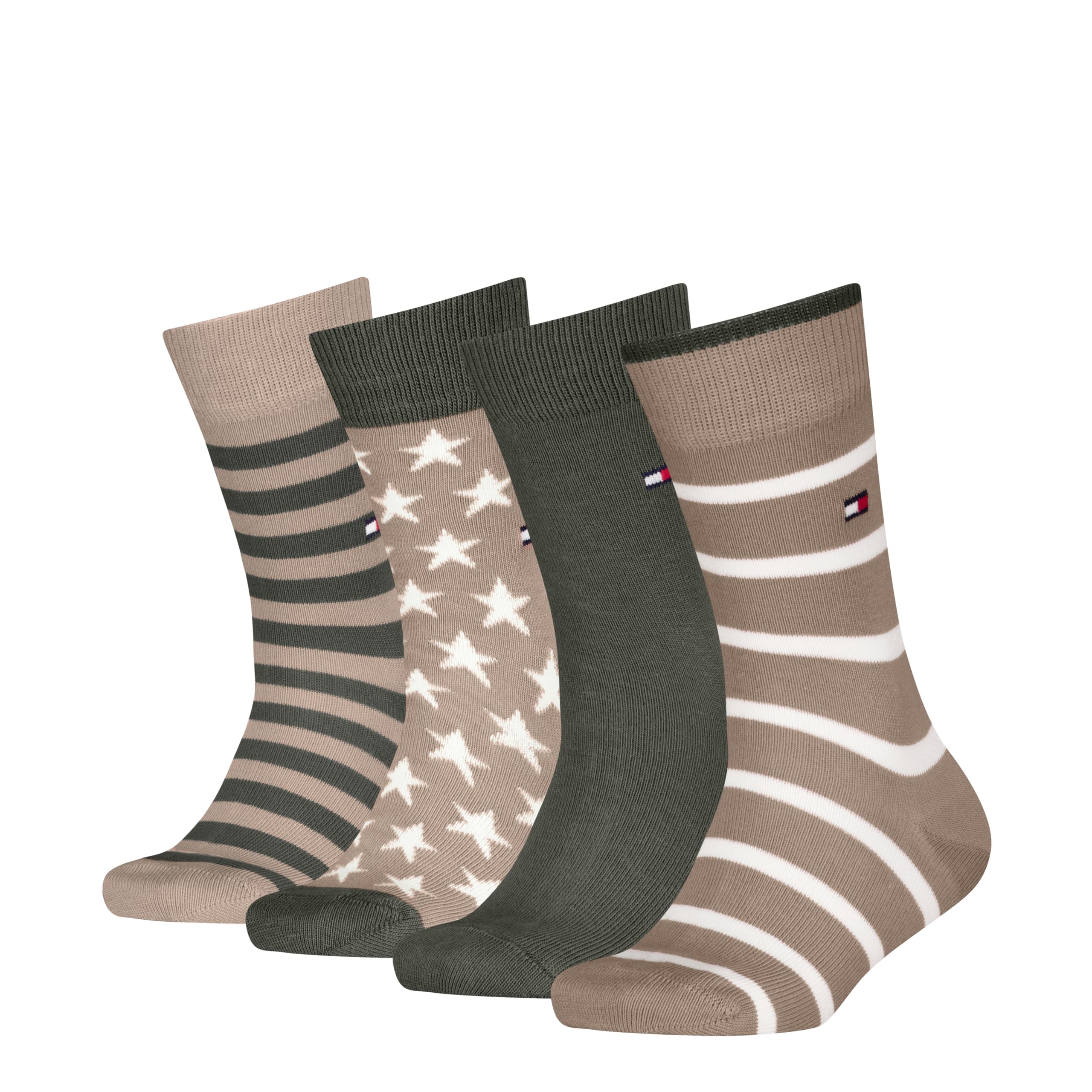 Tommy Hilfiger 8719965009202 TH Kids Socks 4P Breton Stripes Stars Ecom, camel, 27-30