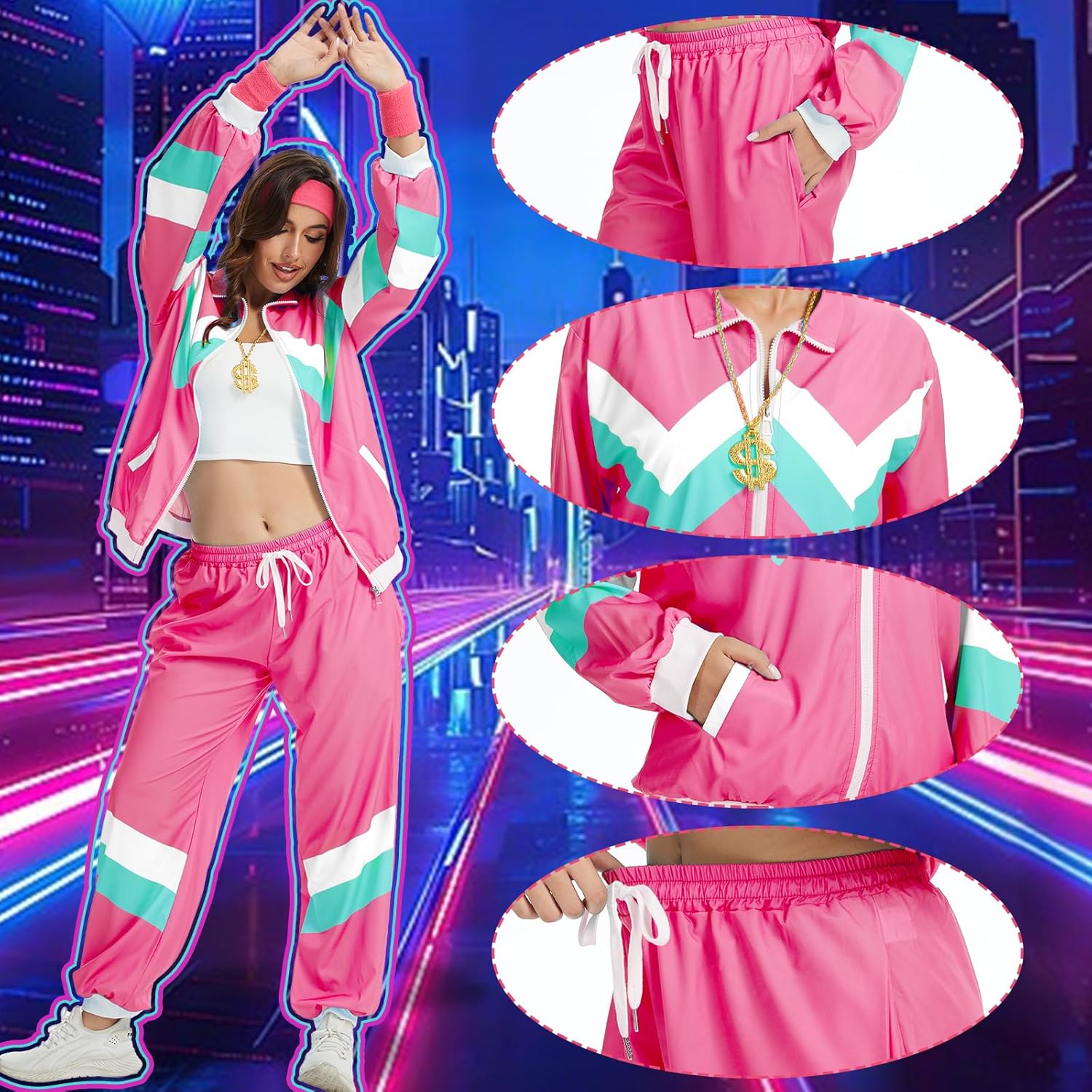80s Tracksuit for Men Women,80s 90s Outfits Fashion Retro Tracksuit for Halloween Carnival Party - Image 3