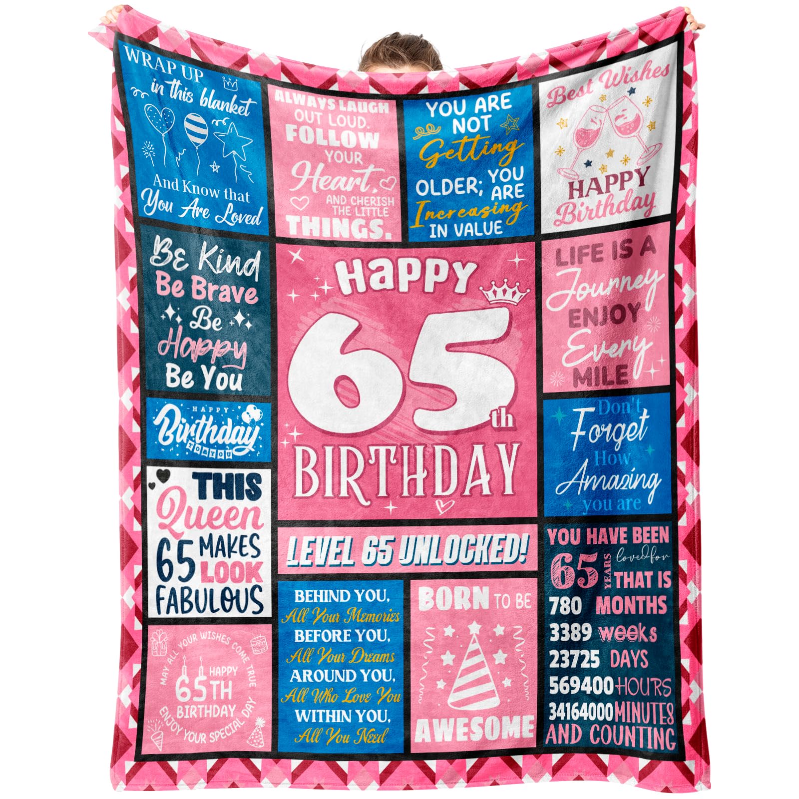 65th Birthday Gifts for Women, 65th Birthday Throw Blanket 150x130cm, Gifts for Mum Sister Auntie Cousin Wife Friend in-Law Nana, Thoughtful Gift Idea